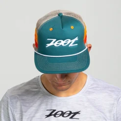 Unisex Flat Bill With Mesh - Teal Stripes