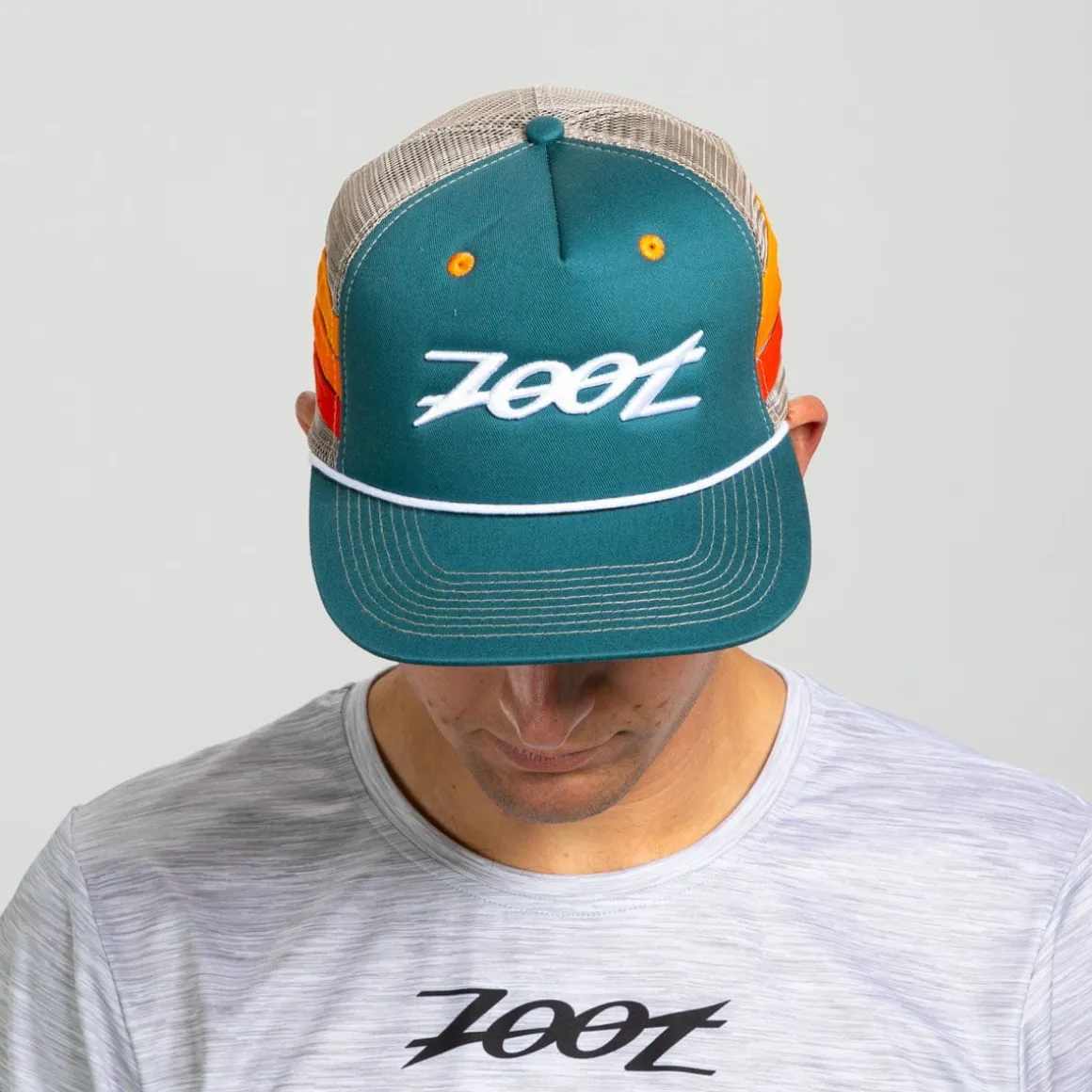 Unisex Flat Bill With Mesh - Teal Stripes