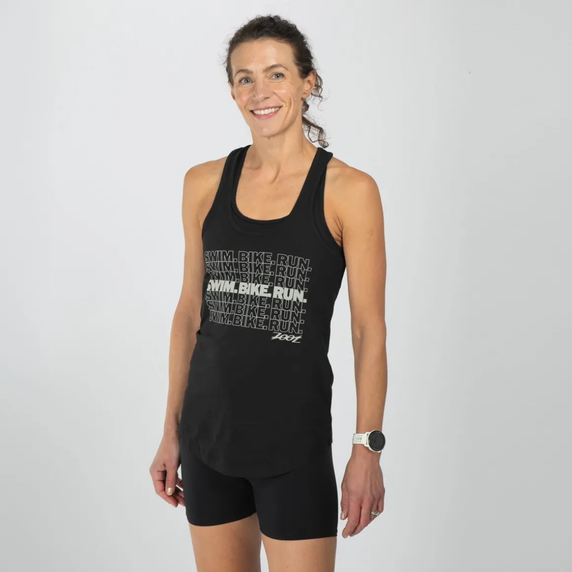 Women's Swim Bike Run Racerback Tank - Black
